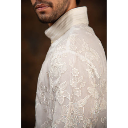 CHAR CHAAND White Floral Silk Kurta
