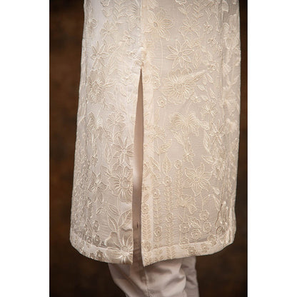 CHAR CHAAND White Floral Silk Kurta