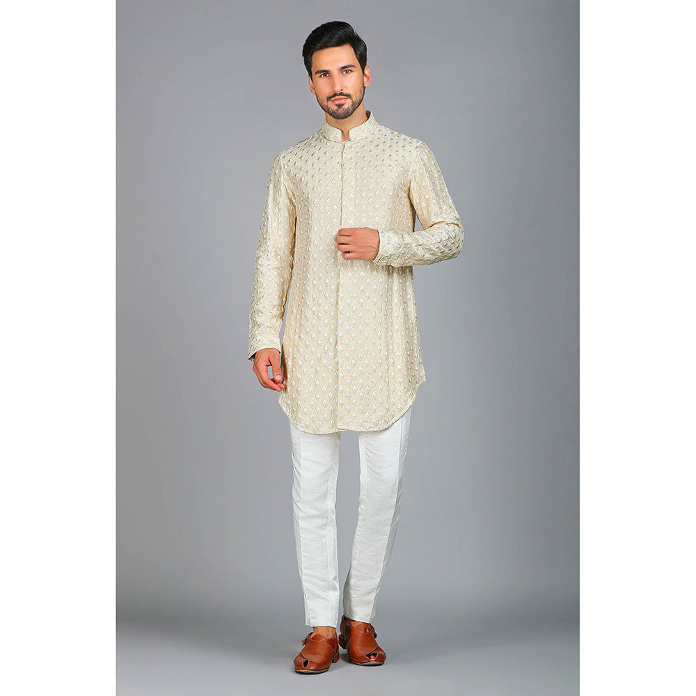 CHAR CHAAND Beige Floral Motif Thread Embroidered Kurta