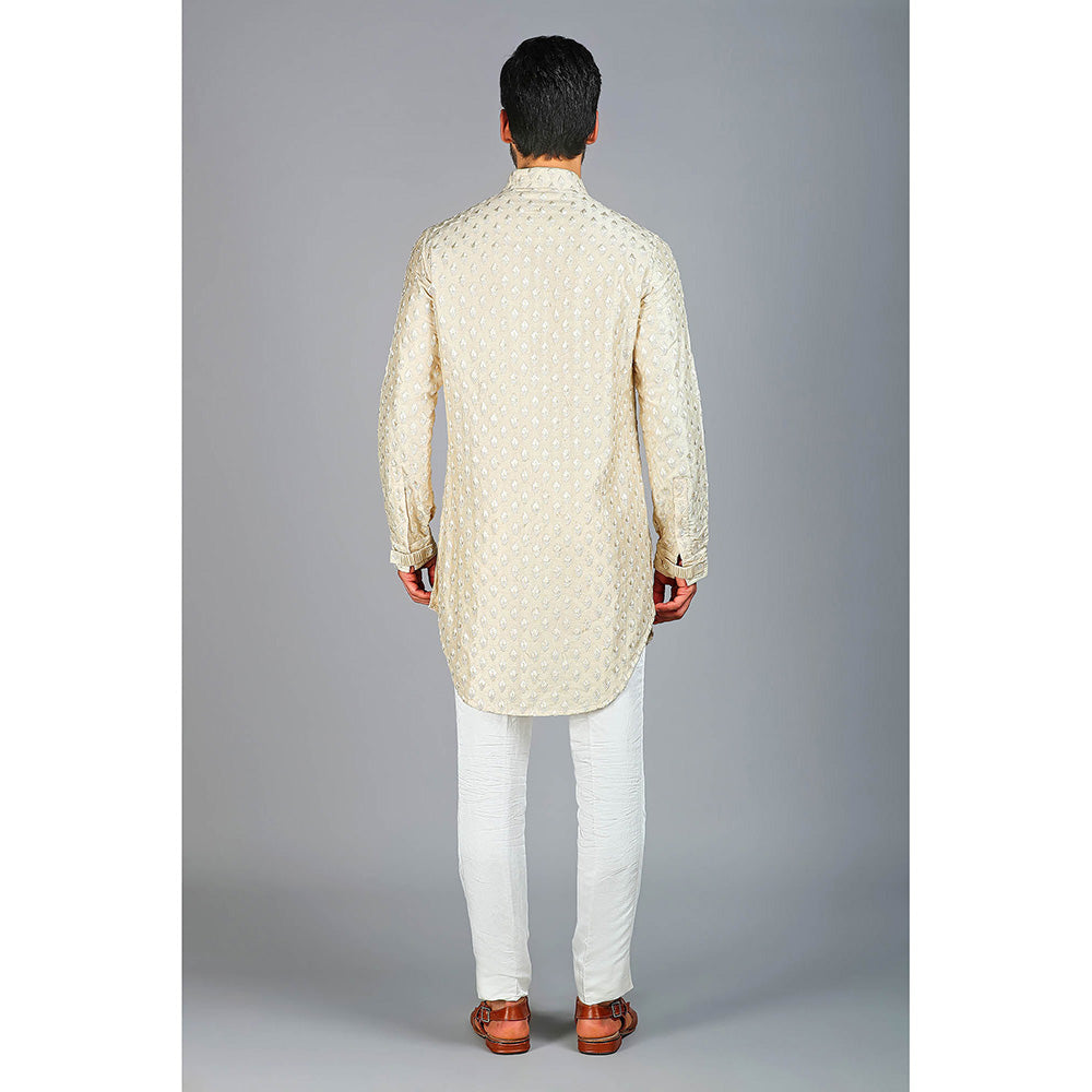 CHAR CHAAND Beige Floral Motif Thread Embroidered Kurta