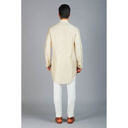 CHAR CHAAND Beige Floral Motif Thread Embroidered Kurta