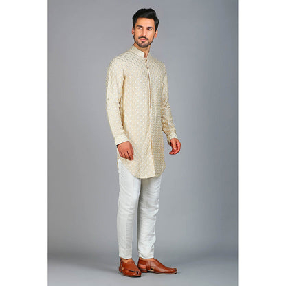 CHAR CHAAND Beige Floral Motif Thread Embroidered Kurta