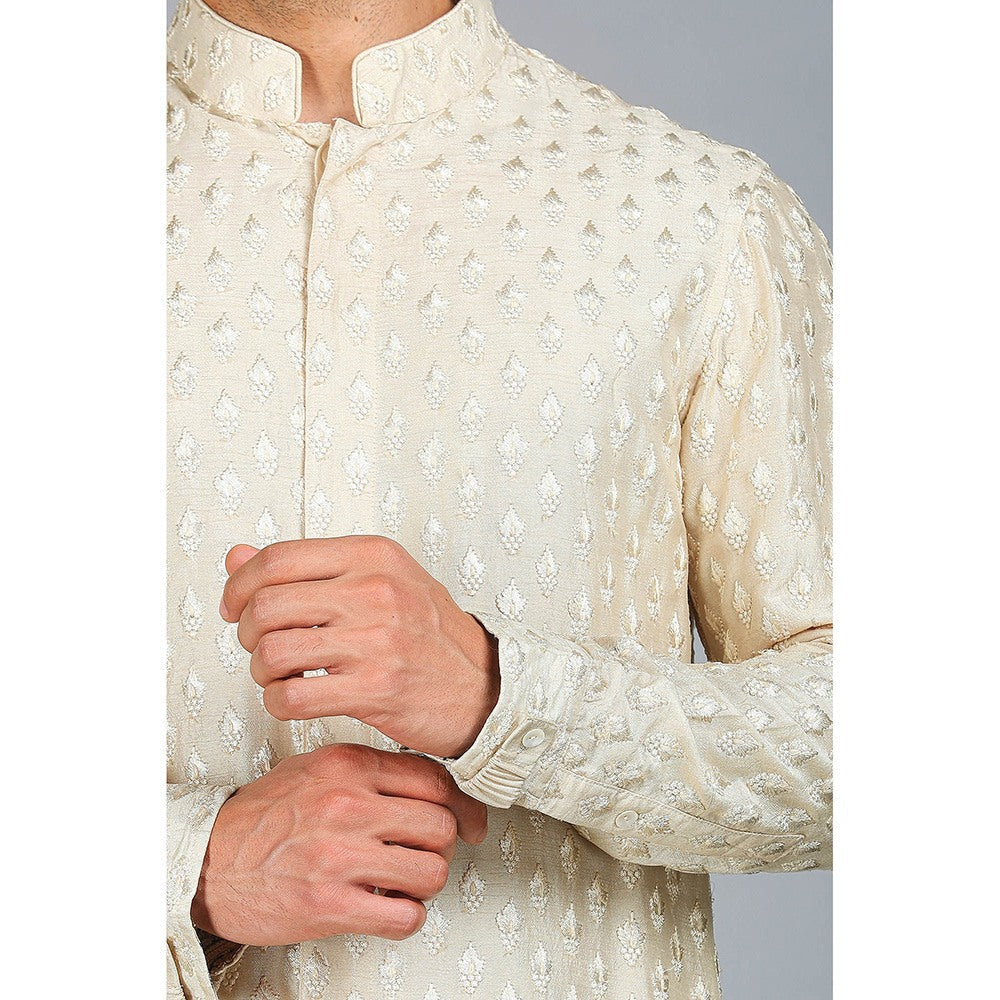 CHAR CHAAND Beige Floral Motif Thread Embroidered Kurta