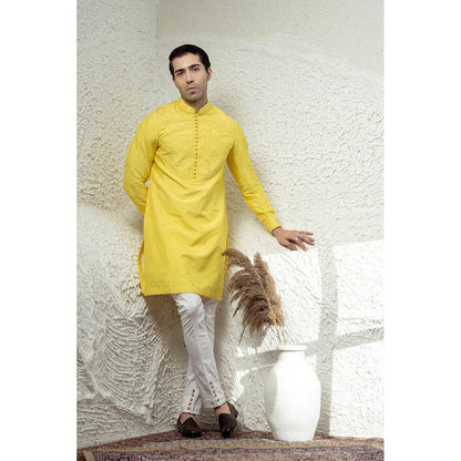 CHAR CHAAND Canary Yellow Embroidered Kurta
