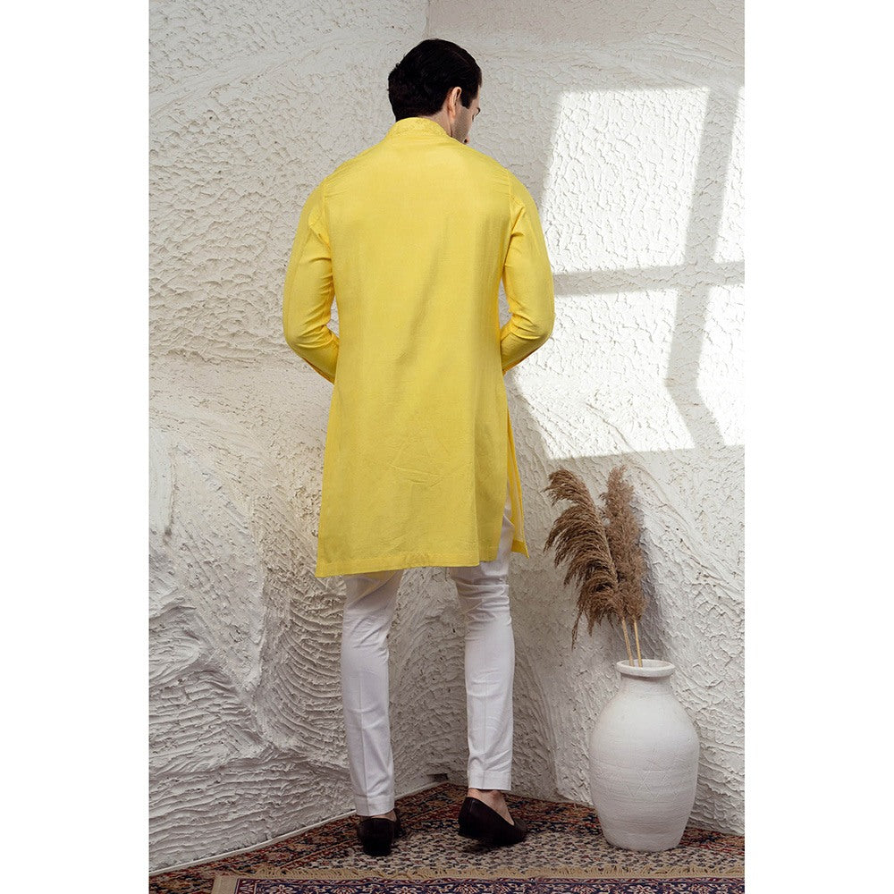 CHAR CHAAND Canary Yellow Embroidered Kurta