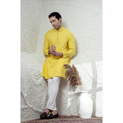 CHAR CHAAND Canary Yellow Embroidered Kurta