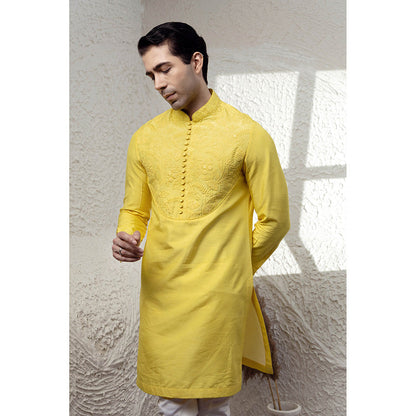 CHAR CHAAND Canary Yellow Embroidered Kurta