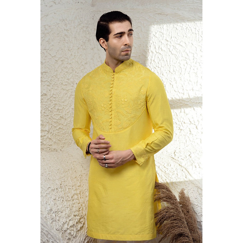 CHAR CHAAND Canary Yellow Embroidered Kurta