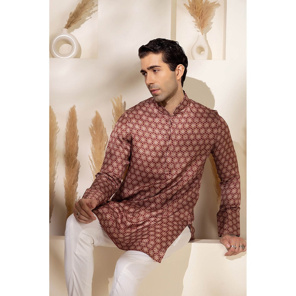 CHAR CHAAND Maroon Garnet Maze Kurta