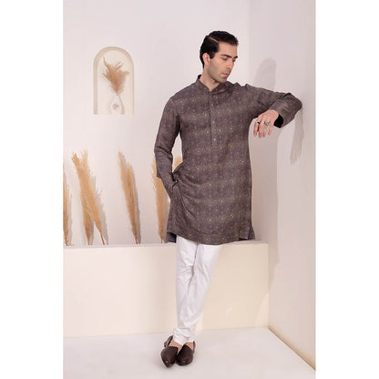 CHAR CHAAND Charcoal Geometric Printed Kurta