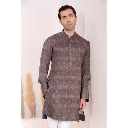 CHAR CHAAND Charcoal Geometric Printed Kurta