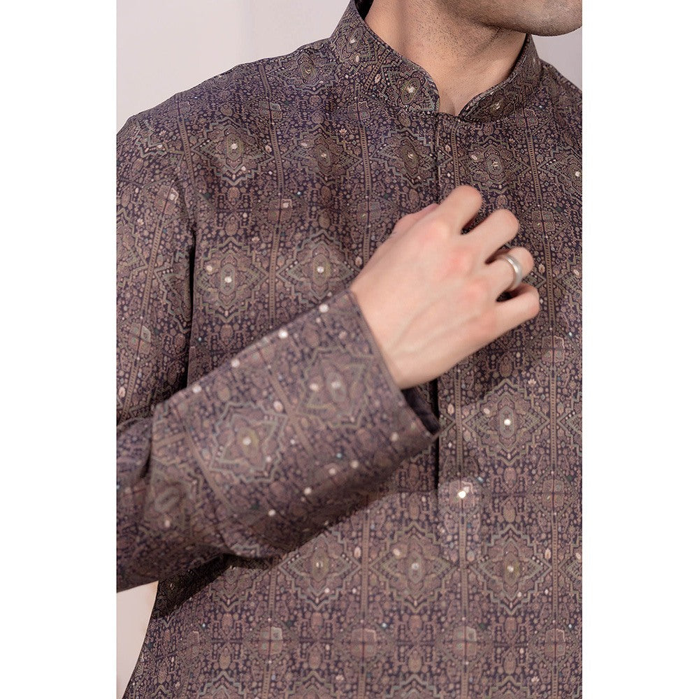 CHAR CHAAND Charcoal Geometric Printed Kurta