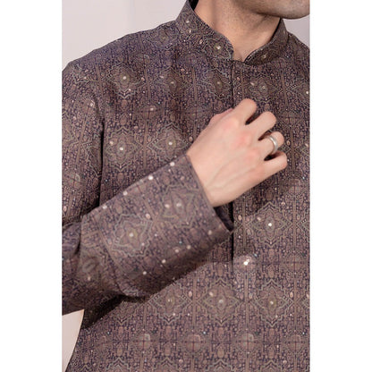 CHAR CHAAND Charcoal Geometric Printed Kurta