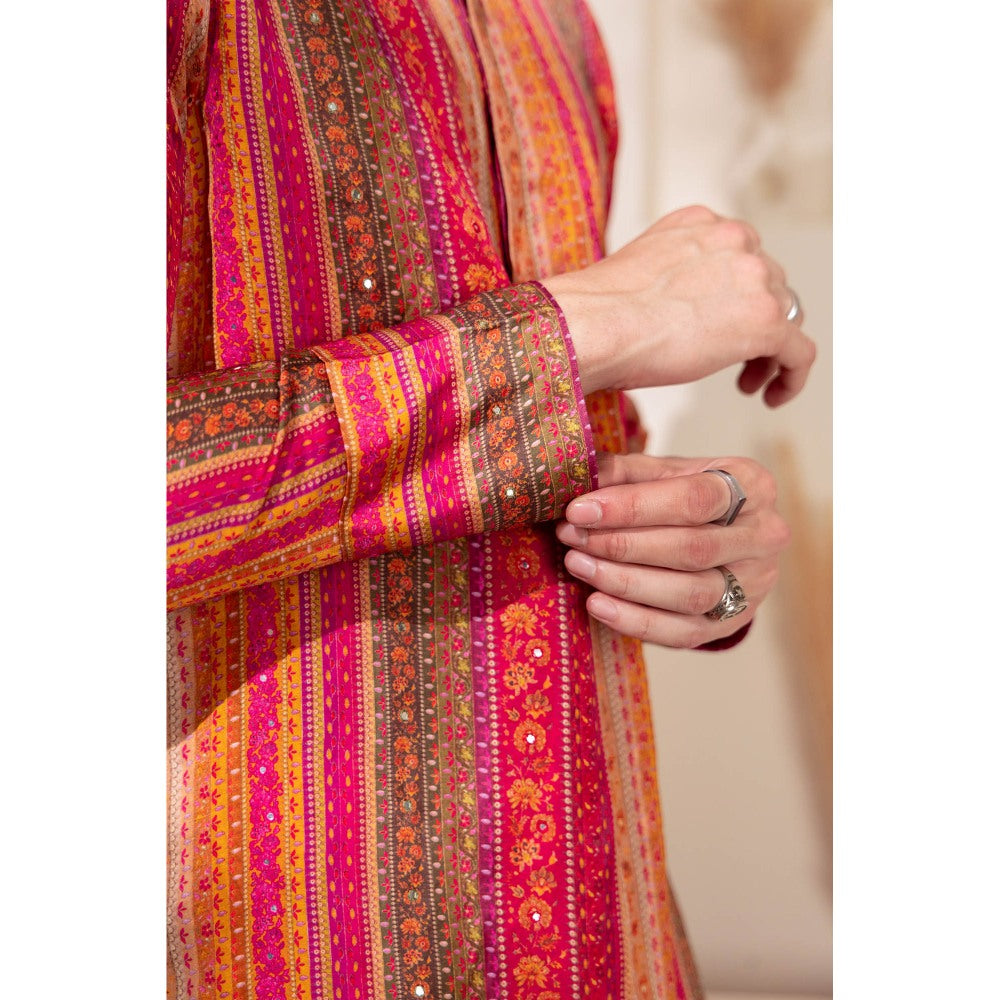 CHAR CHAAND Multi-Color Rangmahal Striped Kurta