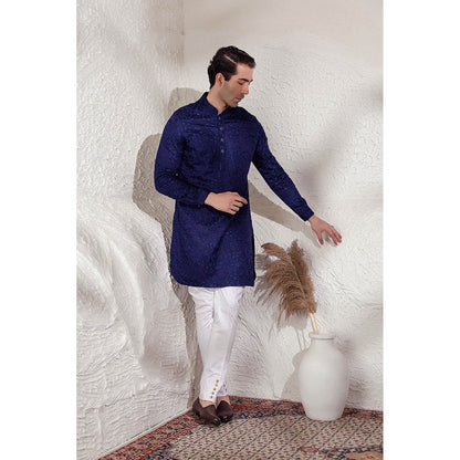 CHAR CHAAND Navy Blue Neelraj Chikankari Kurta