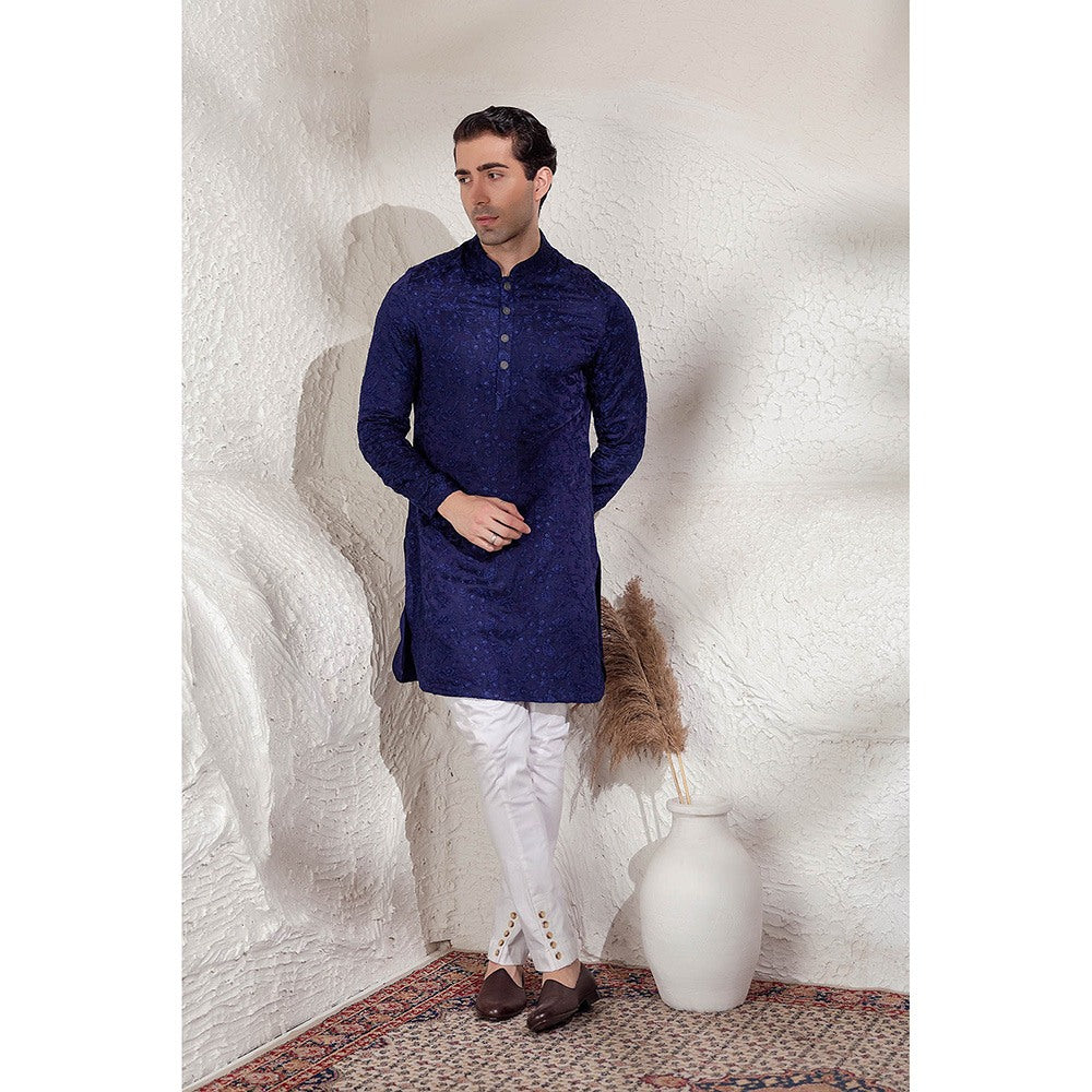 CHAR CHAAND Navy Blue Neelraj Chikankari Kurta