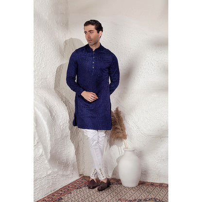 CHAR CHAAND Navy Blue Neelraj Chikankari Kurta