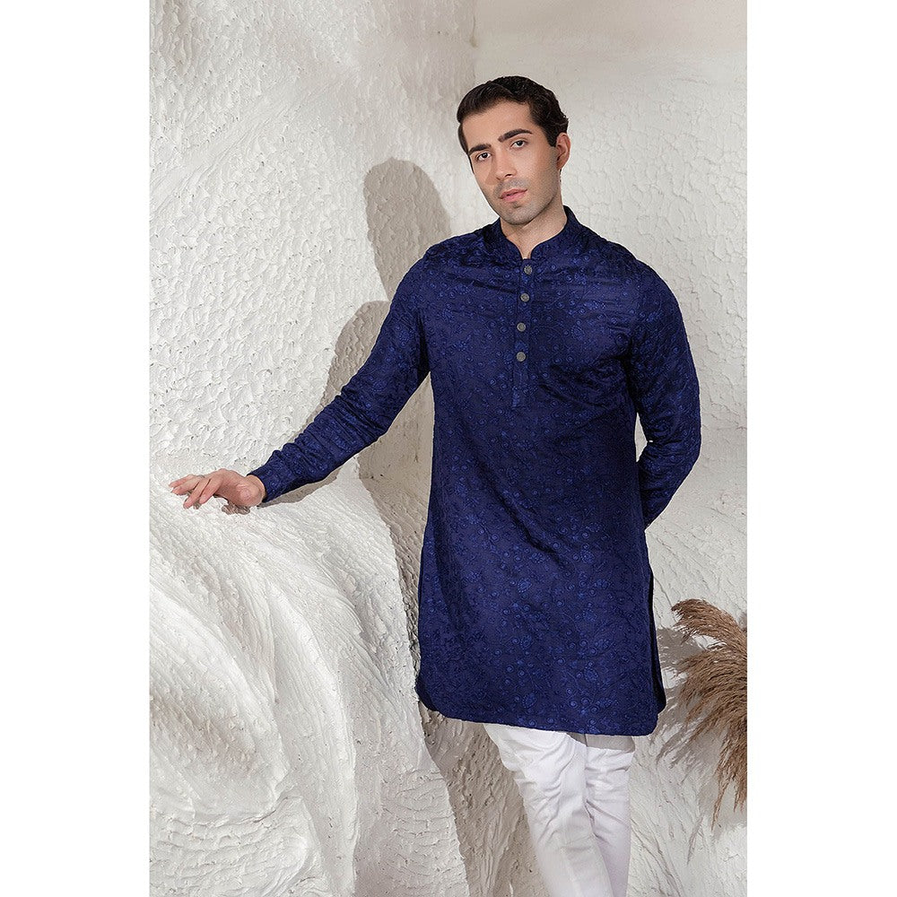 CHAR CHAAND Navy Blue Neelraj Chikankari Kurta
