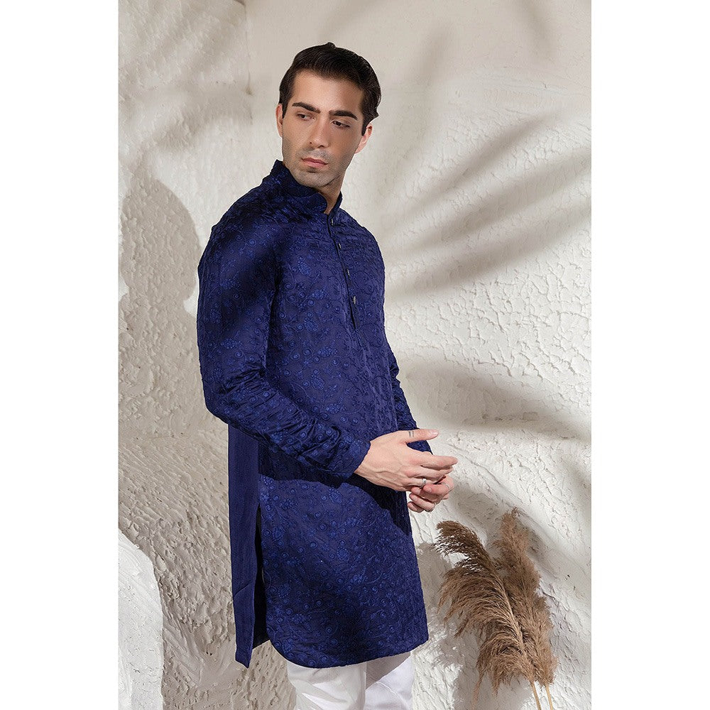 CHAR CHAAND Navy Blue Neelraj Chikankari Kurta