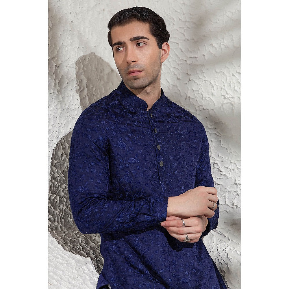 CHAR CHAAND Navy Blue Neelraj Chikankari Kurta