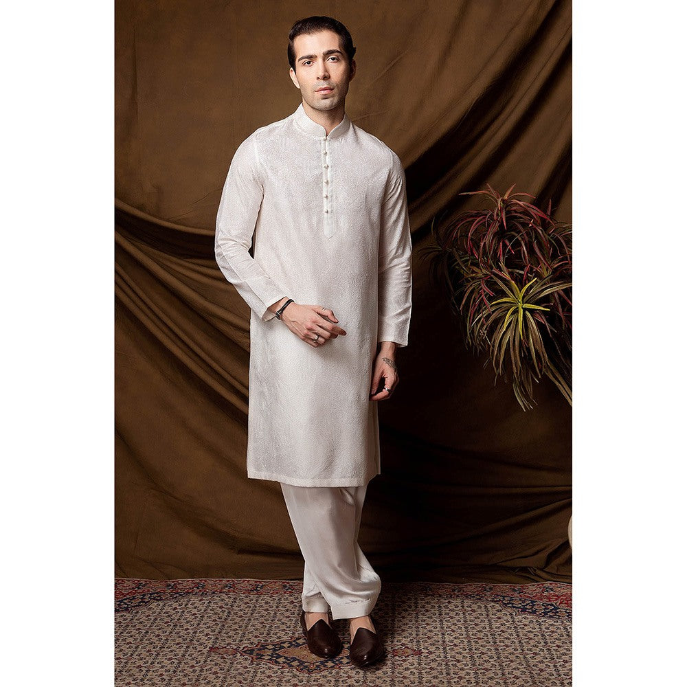 CHAR CHAAND White Baadla Jacquard Kurta