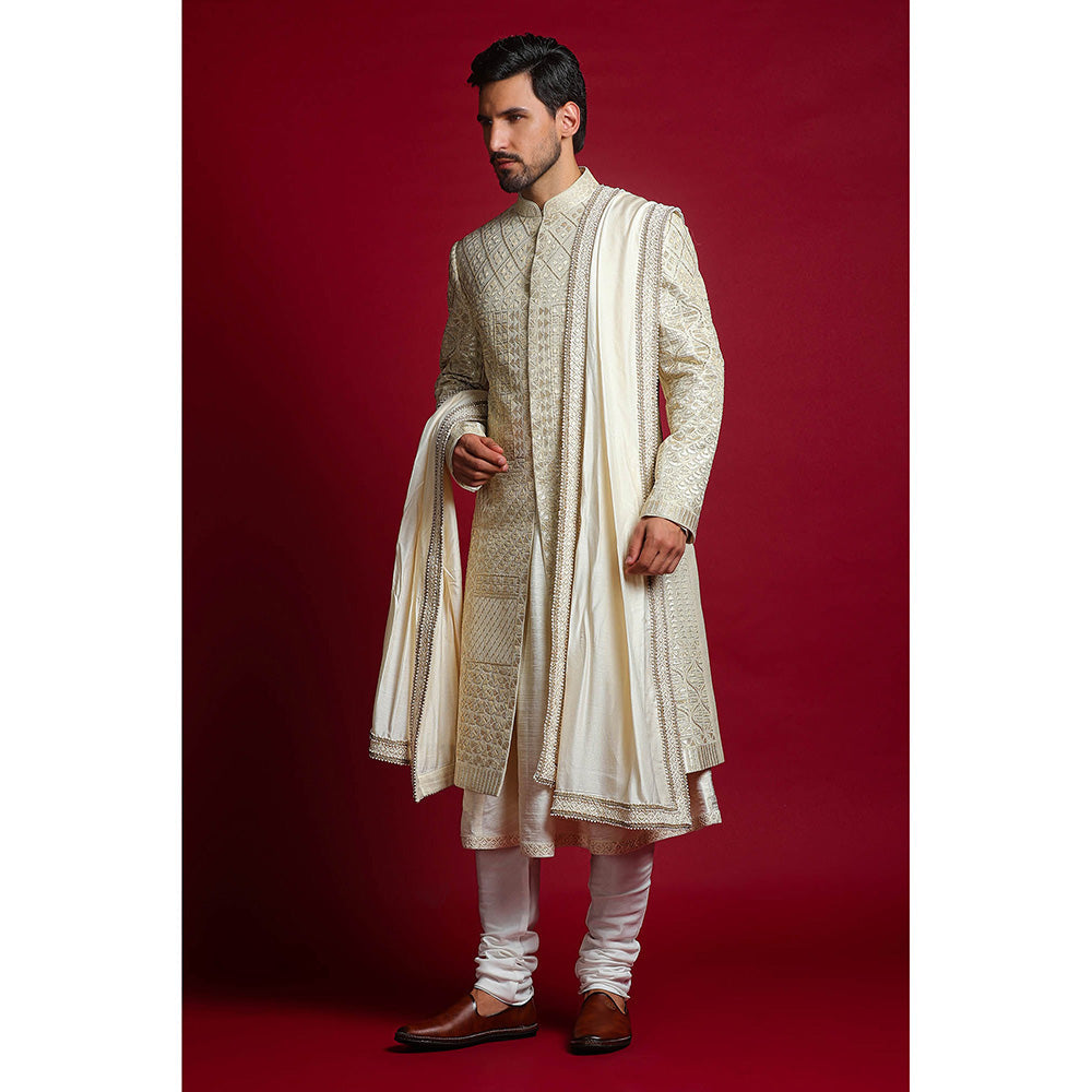 CHAR CHAAND Luxe Ivory Sherwani Set