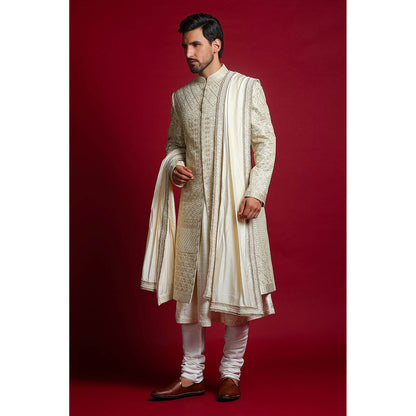 CHAR CHAAND Luxe Ivory Sherwani Set