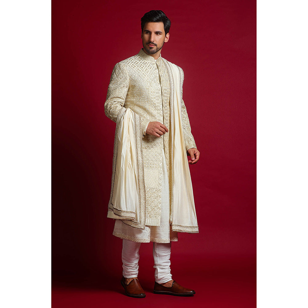 CHAR CHAAND Luxe Ivory Sherwani Set