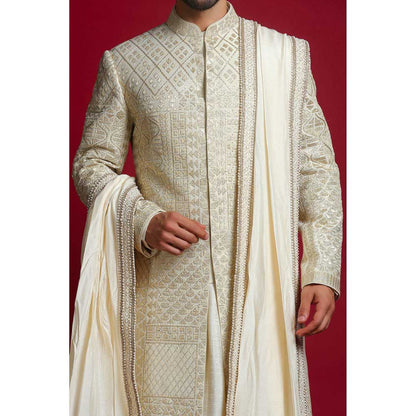 CHAR CHAAND Luxe Ivory Sherwani Set