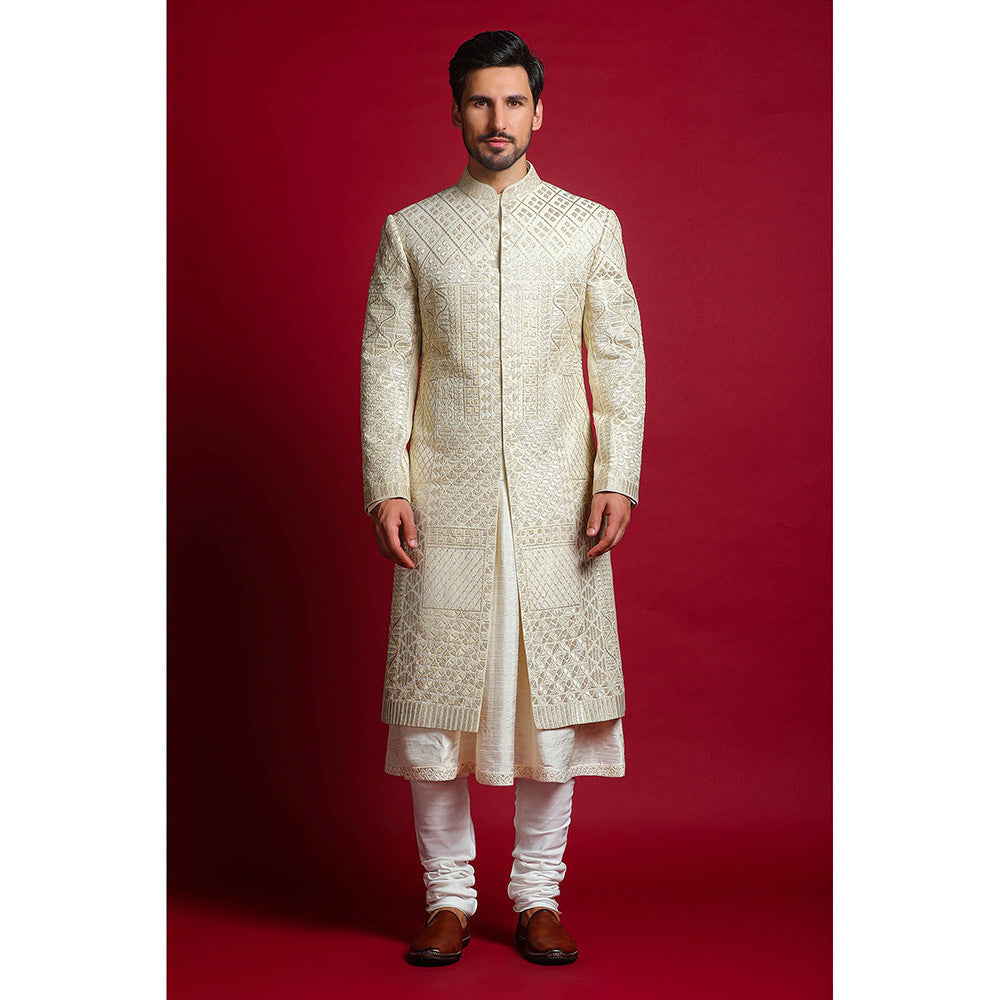 CHAR CHAAND Luxe Ivory Sherwani Set
