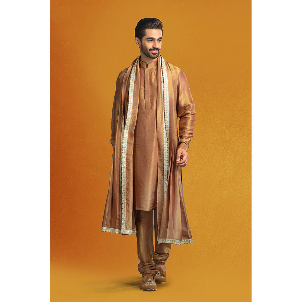 CHAR CHAAND Copper Paisley Sherwani Set with Abstract Floral Motifs