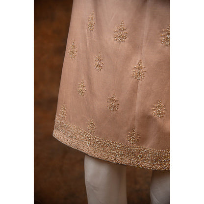CHAR CHAAND Celestial Peach Sherwani Set with Zardozi and Aari Embroidery