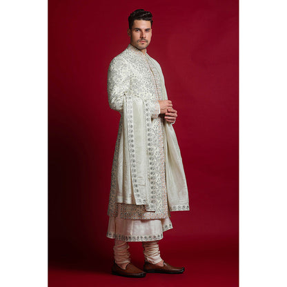 CHAR CHAAND White Royal Embroidered Sherwani Set
