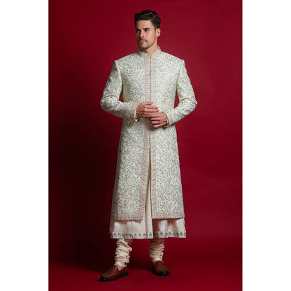 CHAR CHAAND White Royal Embroidered Sherwani Set