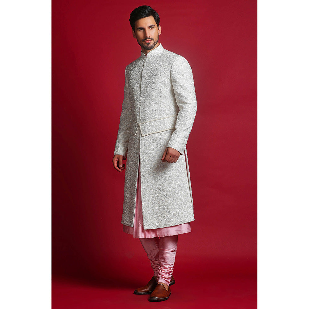 CHAR CHAAND White Embroidered Sherwani Set
