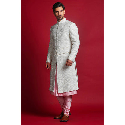 CHAR CHAAND White Embroidered Sherwani Set