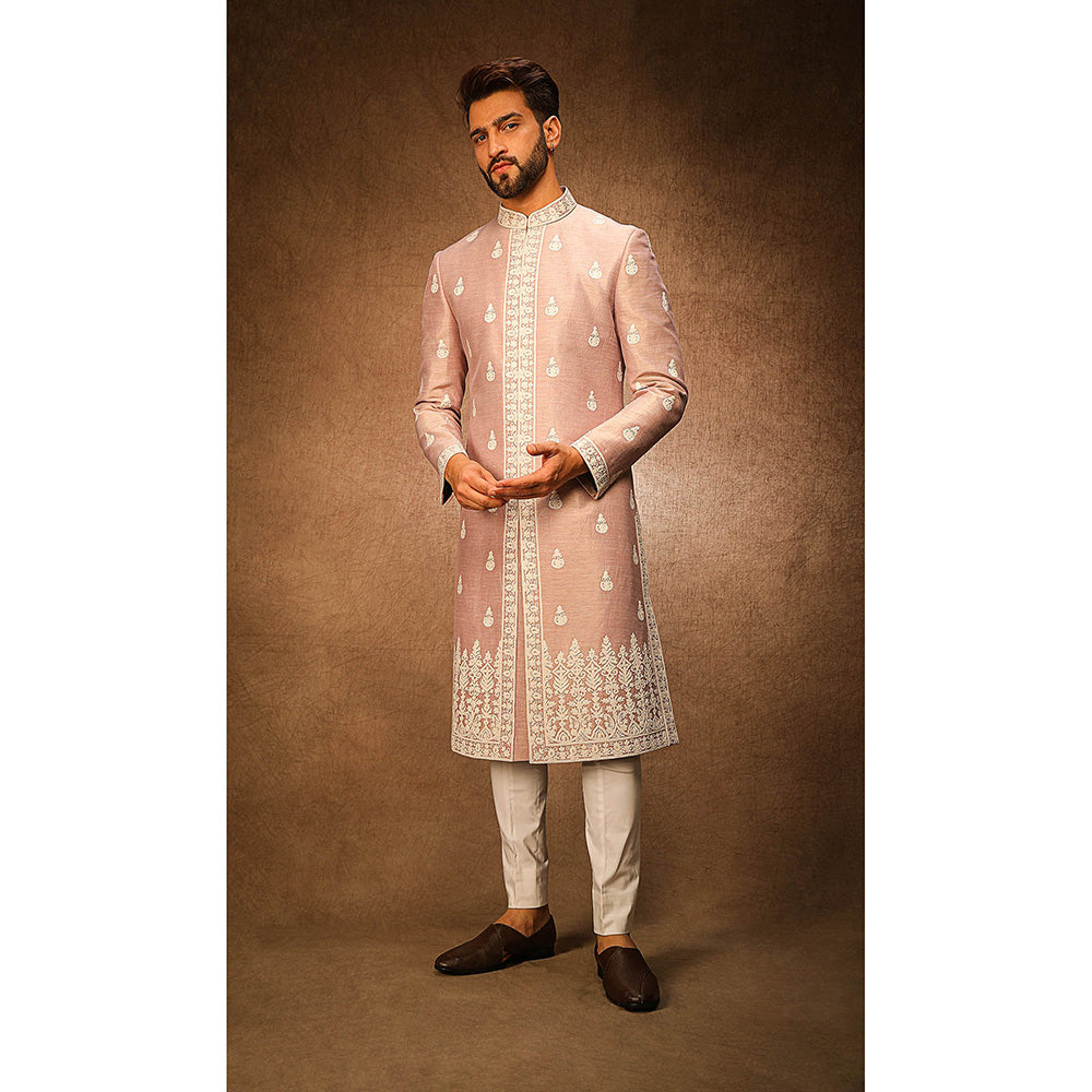 CHAR CHAAND Elite Mauvish Peach Embroidery Sherwani Set