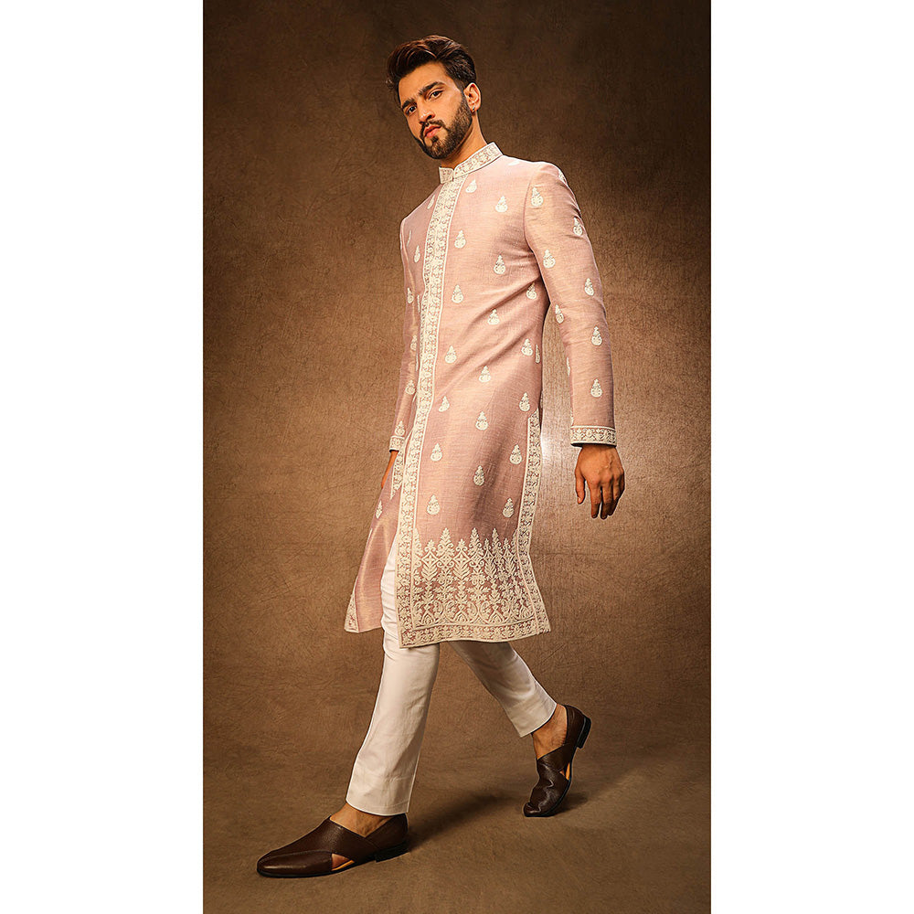 CHAR CHAAND Elite Mauvish Peach Embroidery Sherwani Set