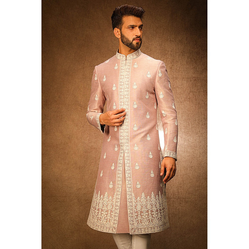 CHAR CHAAND Elite Mauvish Peach Embroidery Sherwani Set
