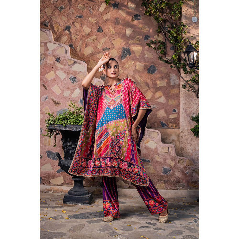 CHAR CHAAND Women Satin Printed Multi-Color Kaftan with Pant