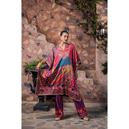 CHAR CHAAND Women Satin Printed Multi-Color Kaftan with Pant