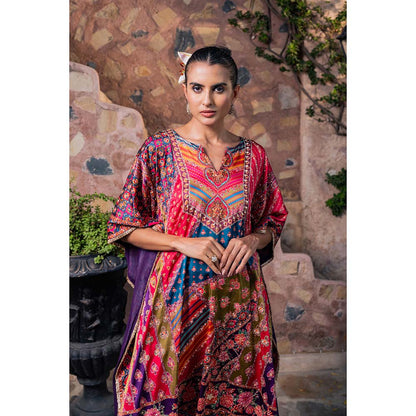 CHAR CHAAND Women Satin Printed Multi-Color Kaftan with Pant