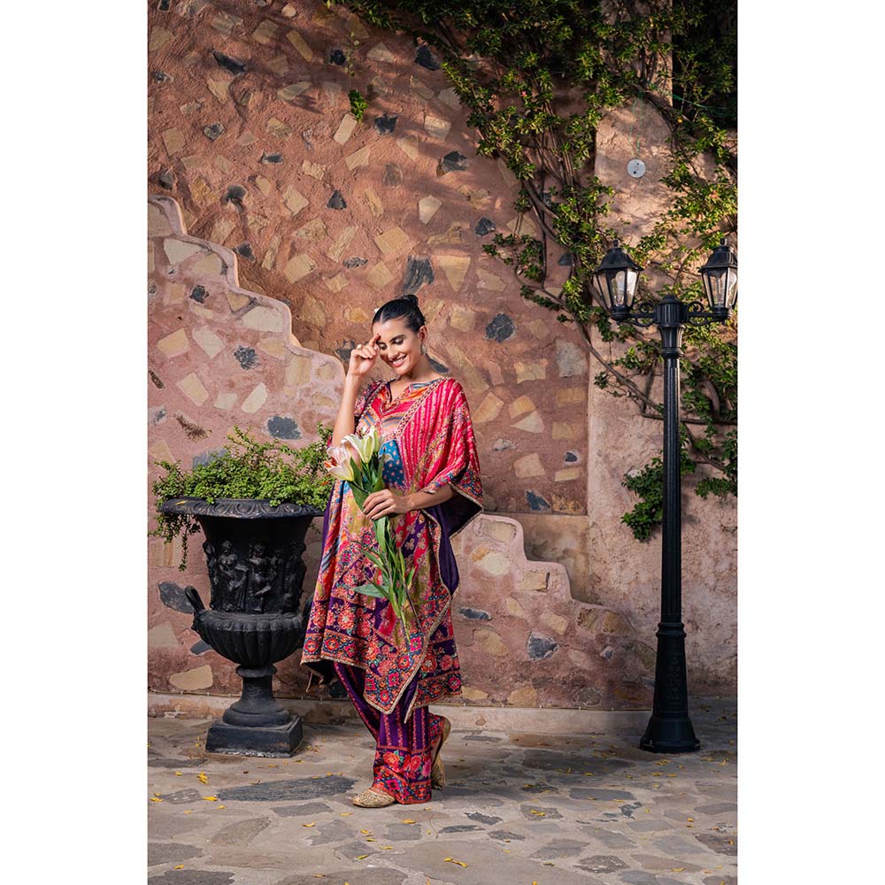 CHAR CHAAND Women Satin Printed Multi-Color Kaftan with Pant