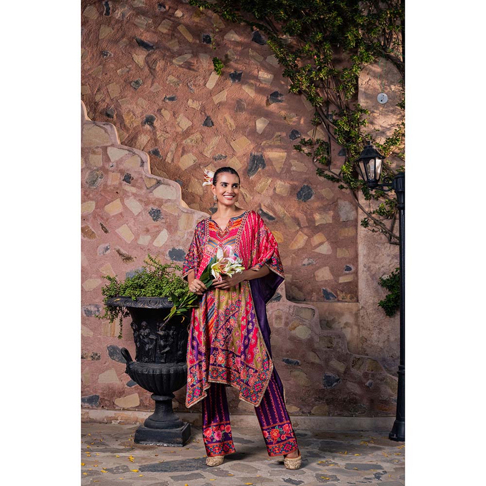 CHAR CHAAND Women Satin Printed Multi-Color Kaftan with Pant