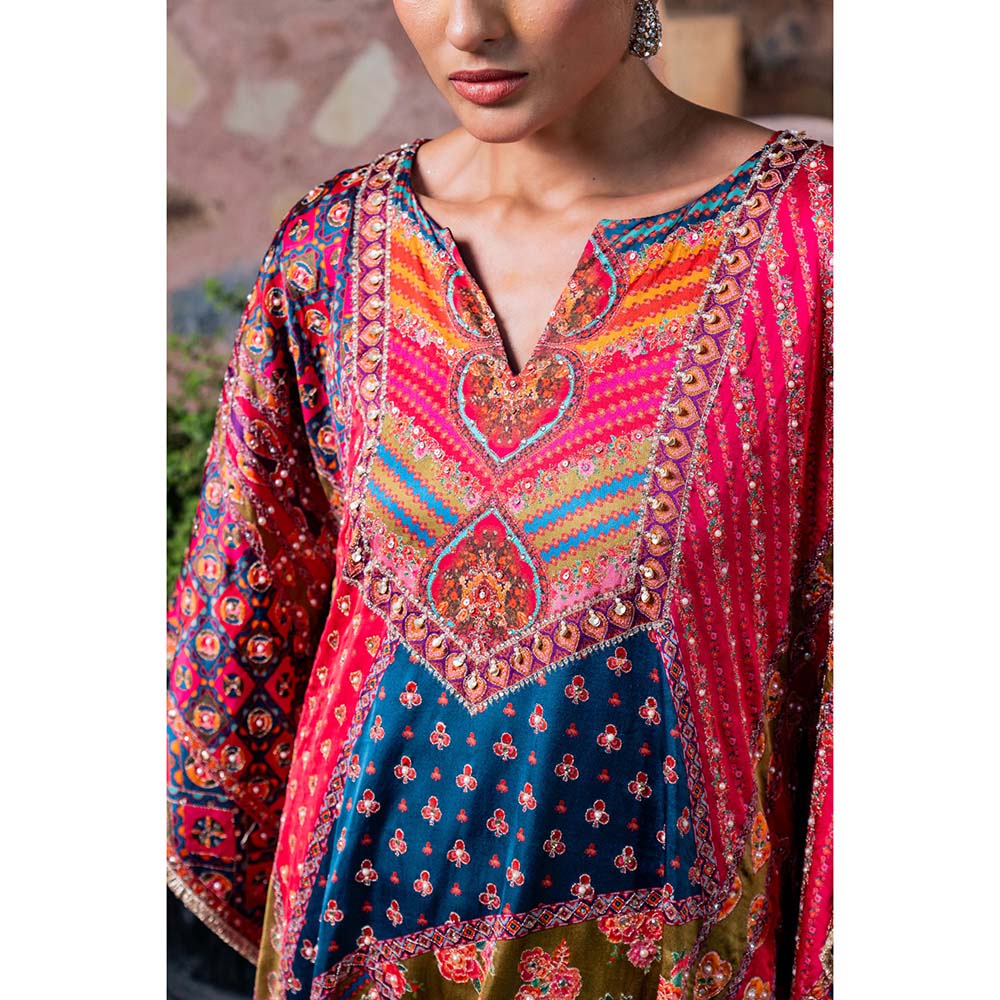 CHAR CHAAND Women Satin Printed Multi-Color Kaftan with Pant