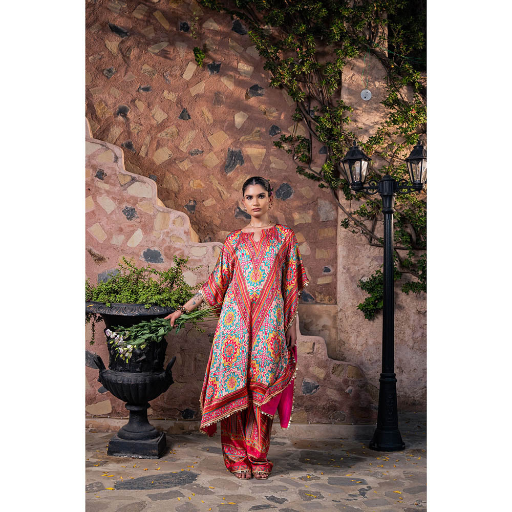 CHAR CHAAND Women Satin Printed Multi-Color Kaftan with Pant