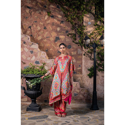 CHAR CHAAND Women Satin Printed Multi-Color Kaftan with Pant