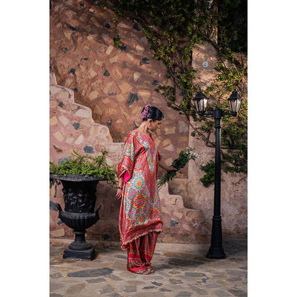 CHAR CHAAND Women Satin Printed Multi-Color Kaftan with Pant