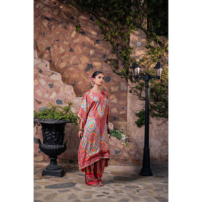 CHAR CHAAND Women Satin Printed Multi-Color Kaftan with Pant