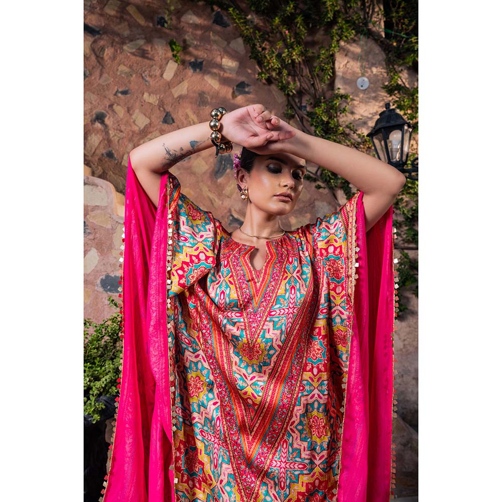 CHAR CHAAND Women Satin Printed Multi-Color Kaftan with Pant